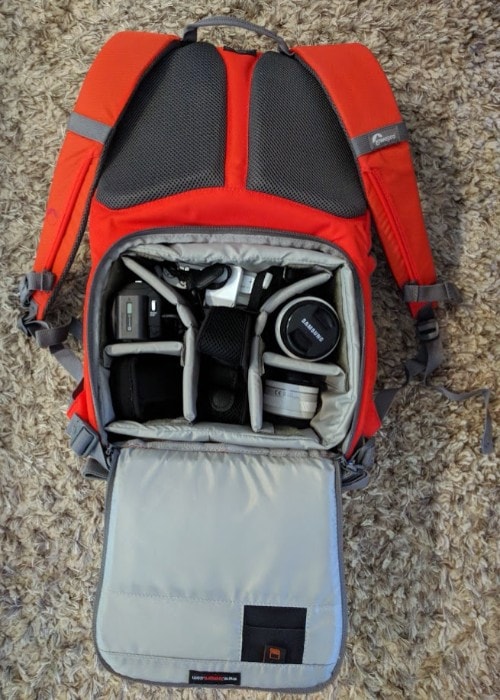 The camera compartment on the back of the Lowepro Hatchback 22L