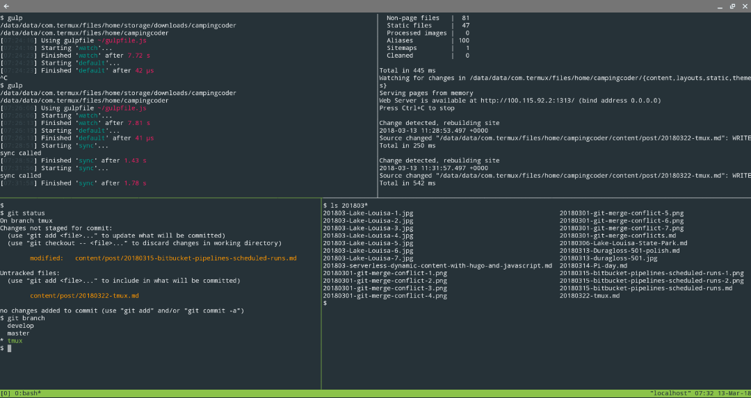 Running Tmux for Termux on a Chromebook